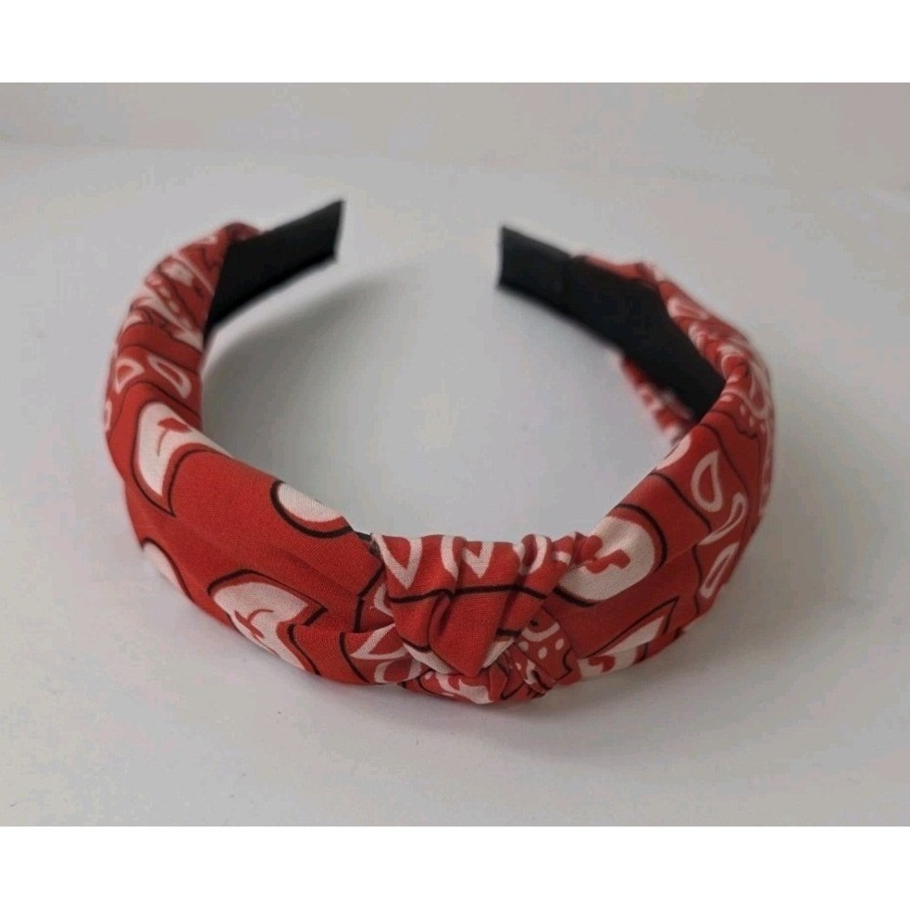 Red White turban knot headband bandana paisley jersey fabric cover band teeth